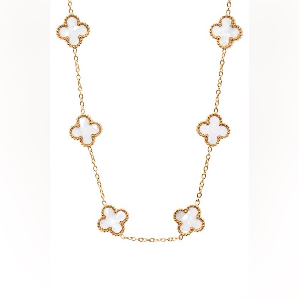 Luxury Clover Station Necklace | Black Gold or White Gold